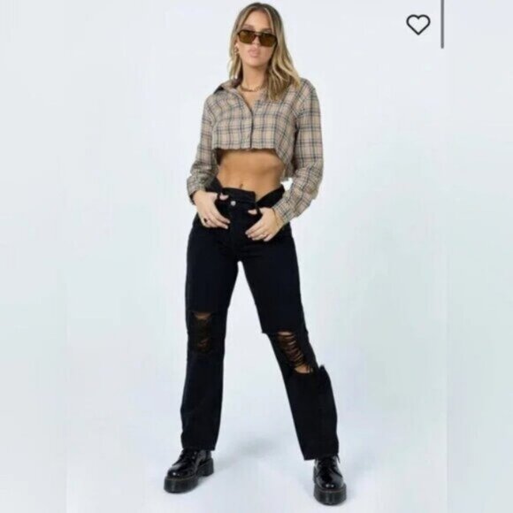 Princess Polly Pants - Princess Polly Holly Asymmetric Ripped Leg Black Denim Womens Size 0